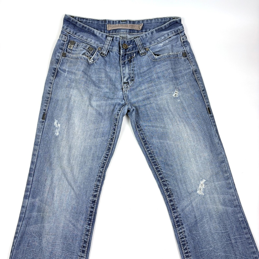 Rock & Roll Denim Cowboy Bootcut Jeans Mens Sz 33L Blue Distressed Relaxed